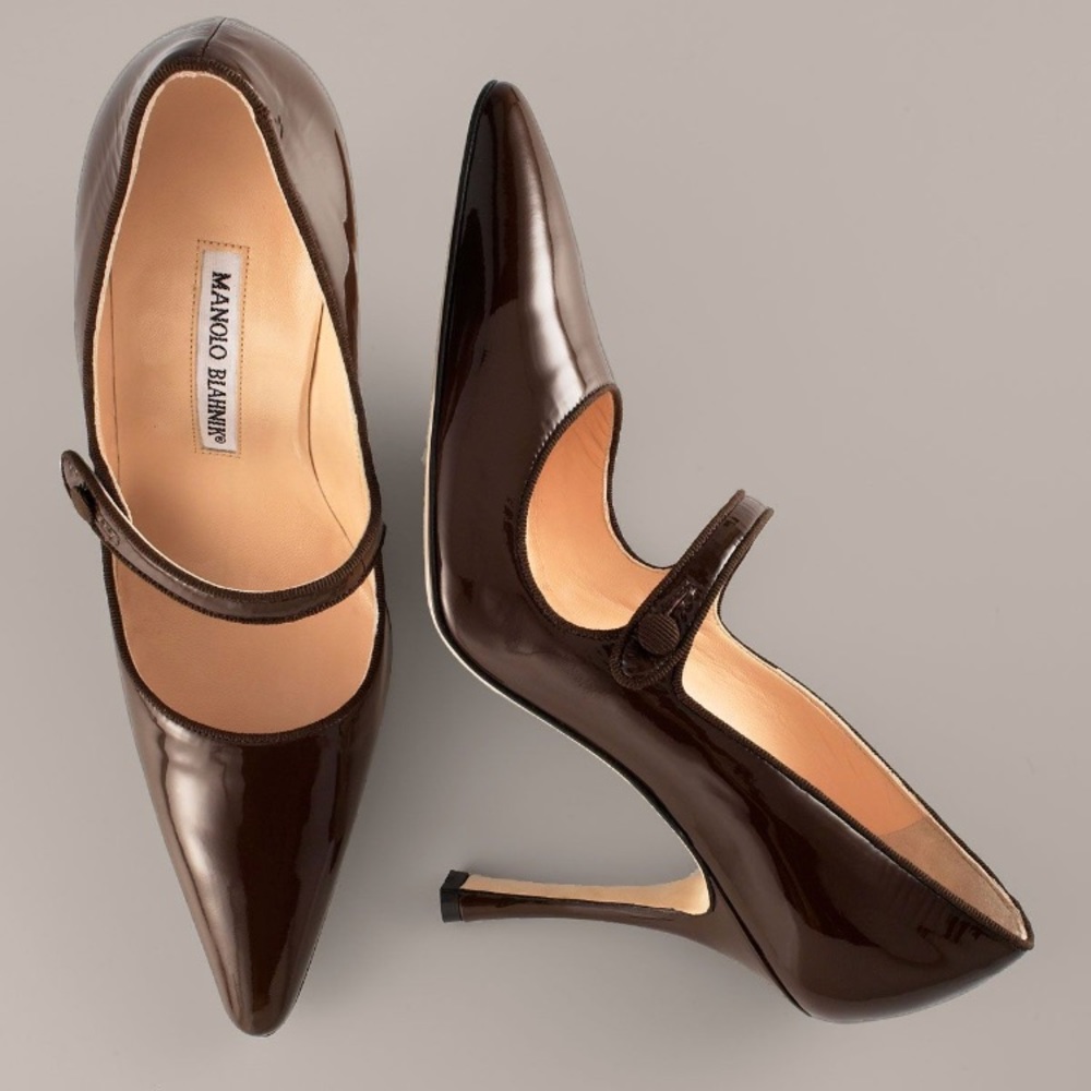 Manolo Blahnik Patent Leather Campari Mary Janes